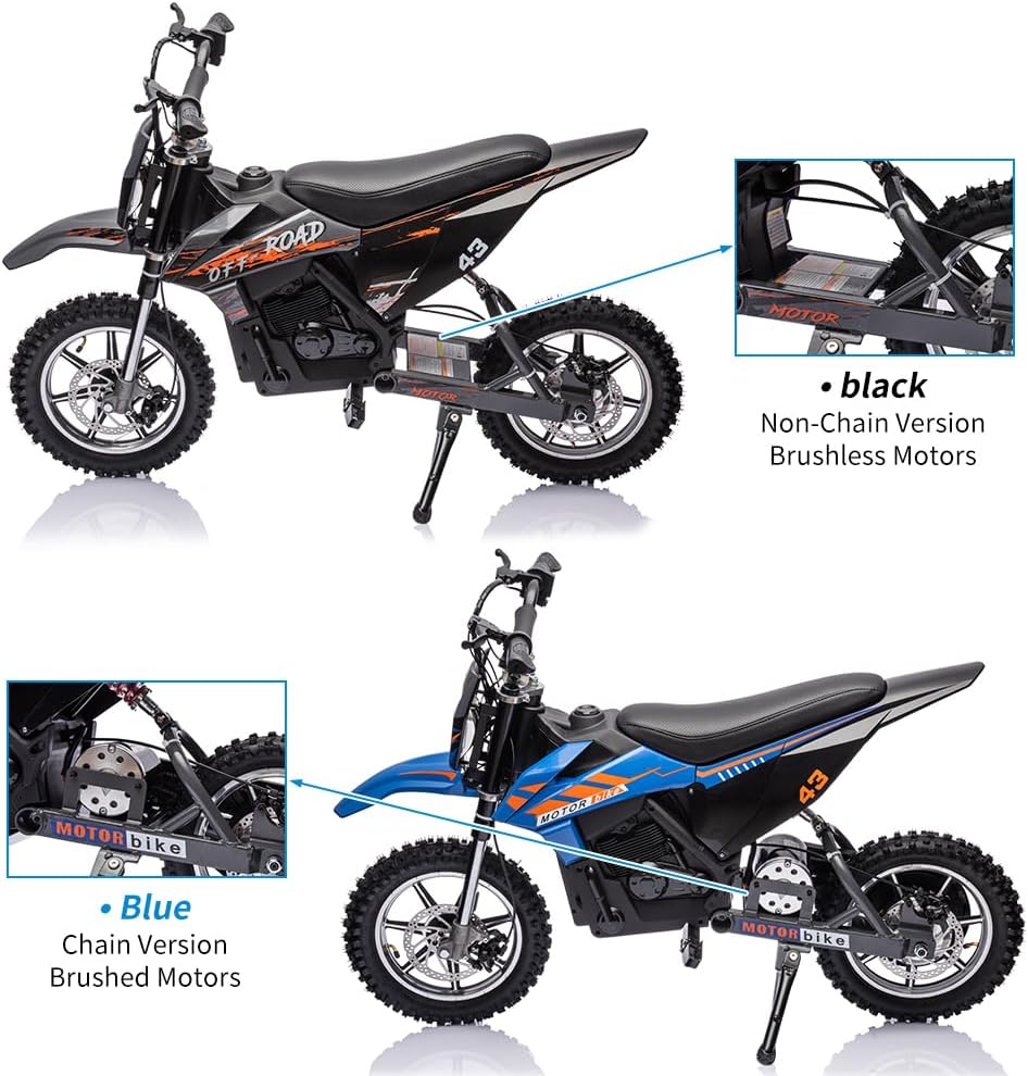 36V Electric Dirt Bike for Kids, Ride on Motorcycle 500W Brushed Motor Variable Speed to 15.5MPH with LED Headlight, Leather Seat,Chain-Driven for Teens Max Load 175lbs,Blue