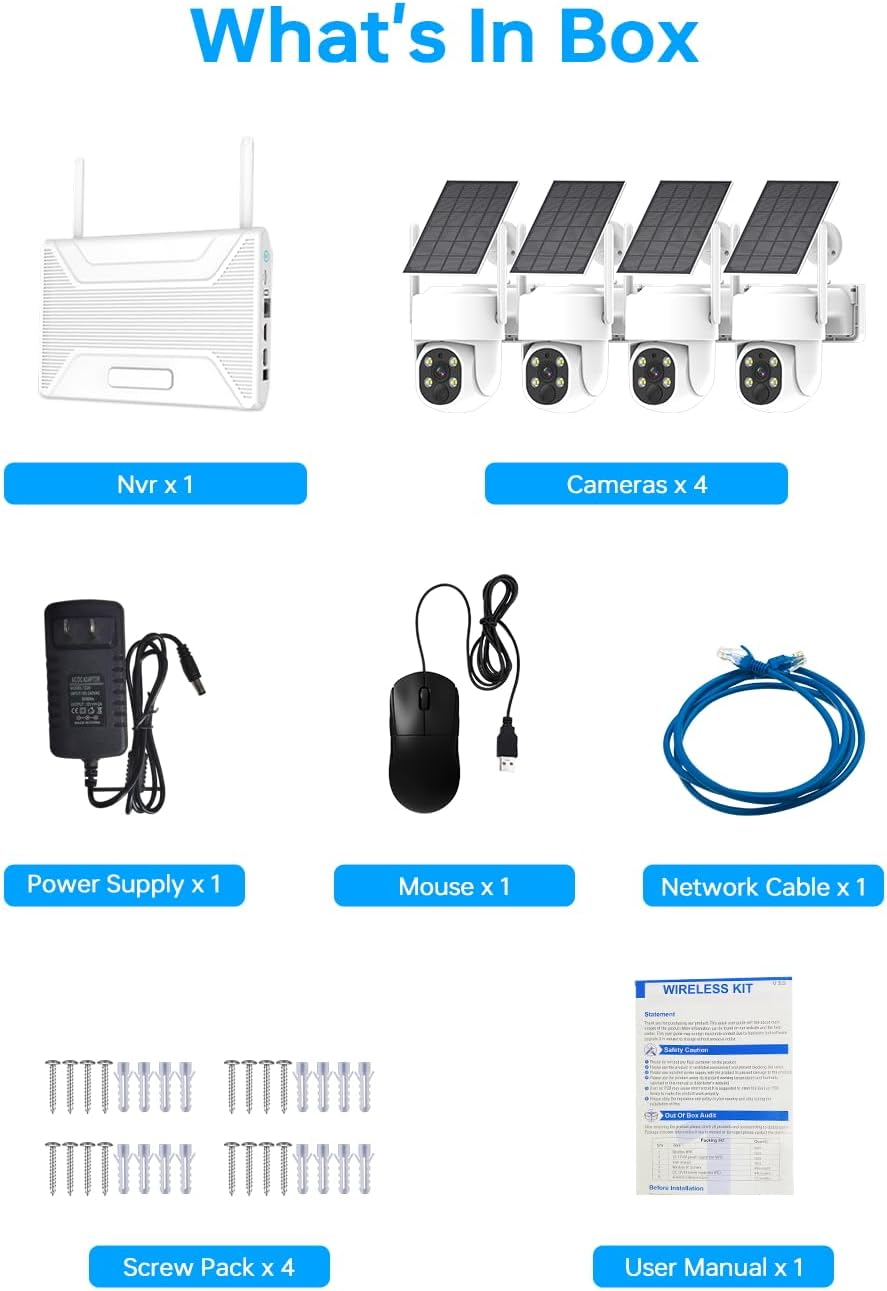 PTZ Security Cameras Wireless Outdoor Solar Powered, Pan Tilt 360 View 10 CH Ultra 4MP Home Security Camera System with 4 Cameras Human Detection Two Way Audio Color Night Vision 64G Storage