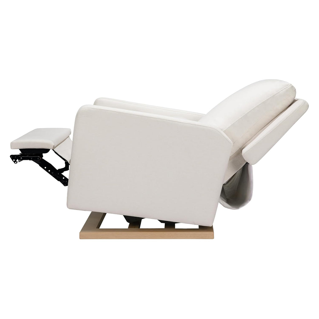 Babyletto Sigi Electronic Power Recliner & Swivel Glider with USB Port in Performance Cream Eco-Weave with Light Wood Base, Water Repellent & Stain Resistant, Greenguard Gold and CertiPUR-US Certified