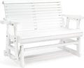 VINGLI Outdoor Glider Wood Patio Chair with Cup Holders, Outdoor Bench Glider Loveseat with Smooth Rocking Mechanism, Heavy Duty 800 LBS, White