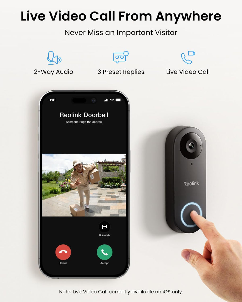 REOLINK Fisheye Camera FE-W with 2K+ 6MP 360° Panorama, 2.4/5GHz WiFi, Bundle Doorbell WiFi Camera with Smart Detection Local Storage, Front Door Camera Home Security, Customized Chime Ring