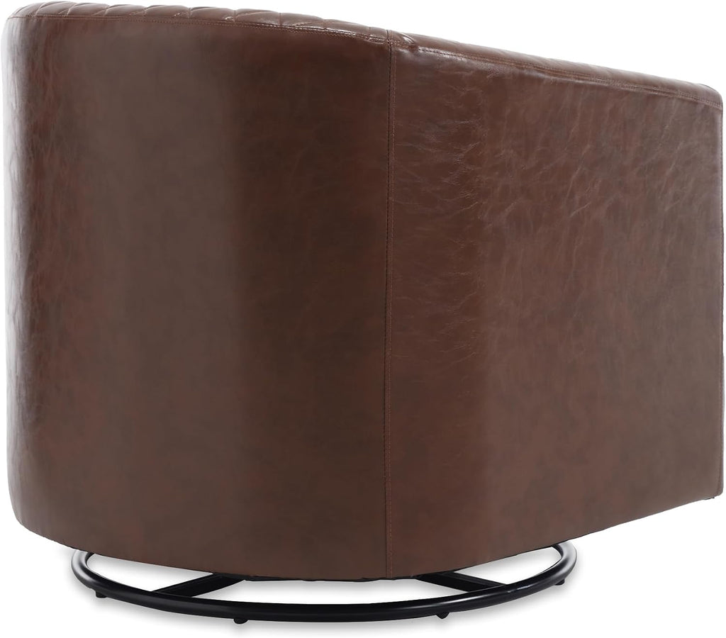 Modern Swivel Rocker Accent Chair Armchair Round Swivel Barrel Chair, 360° Rotating and Glide Back and Forth, Brown PU Leather