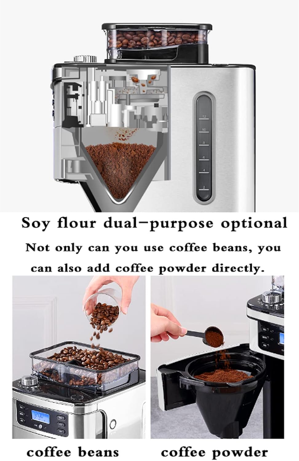Coffee Machine Fully Automatic Espresso Machine Household Grinder Coffee Machine, Bean Powder Coffee Machine, Drip Coffee Maker, 1500Ml Large Capacity, 24H Appointment