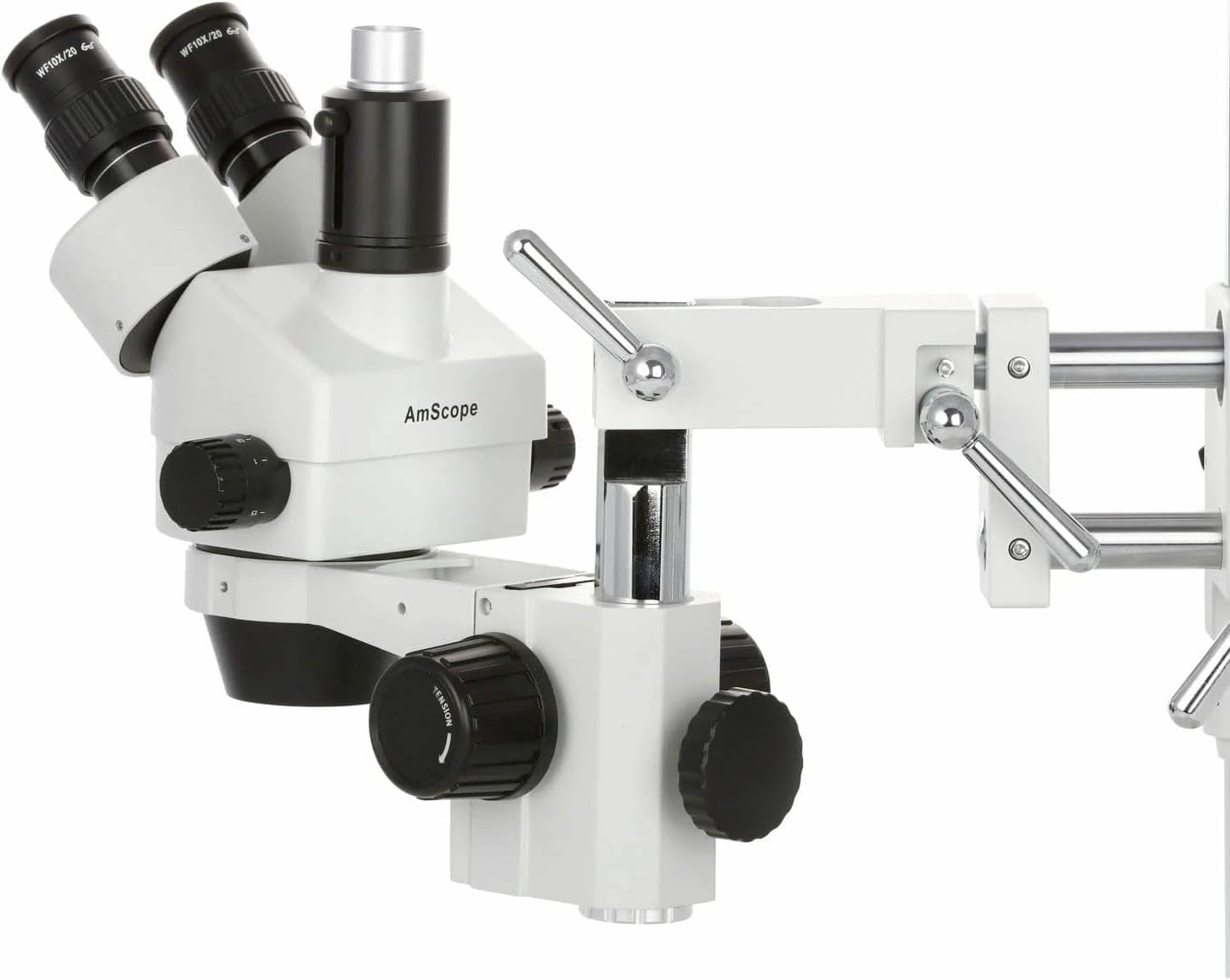 AmScope - 3.5X-90X Simul-Focal Stereo Zoom Microscope on Dual Arm Boom Stand with 144-LED Ring Light - SM-4TPZ-144