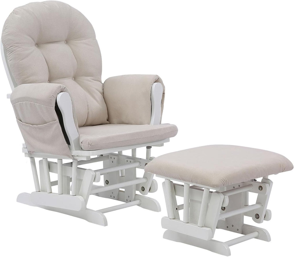 Glider Rocker Replacement Cushions, 5 PCS Soft Velvet Replacement Cushions for Glider Rocker with Storage Washable Non Slip for Glider Rocking Chair (Color : Beige)