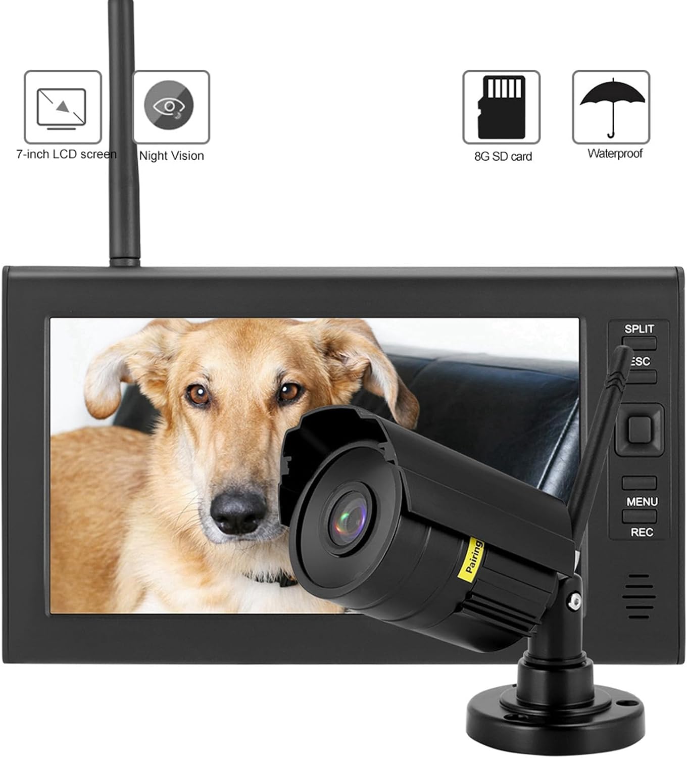 Outdoor Security Camera, Home Security Surveillance Camera, IR Night Vision, Motion Detection and Remote View with 4CH Surveillance Monitor System Display and TF Card