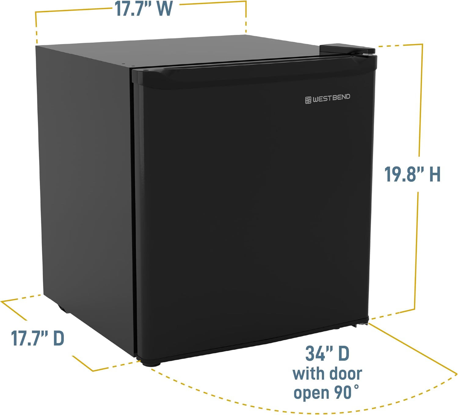 West Bend Mini Fridge Compact Refrigerator for Home Office or Dorm, Auto Defrost with Reversible Door, Energy Star Rated, 1.6-Cu.Ft., Black