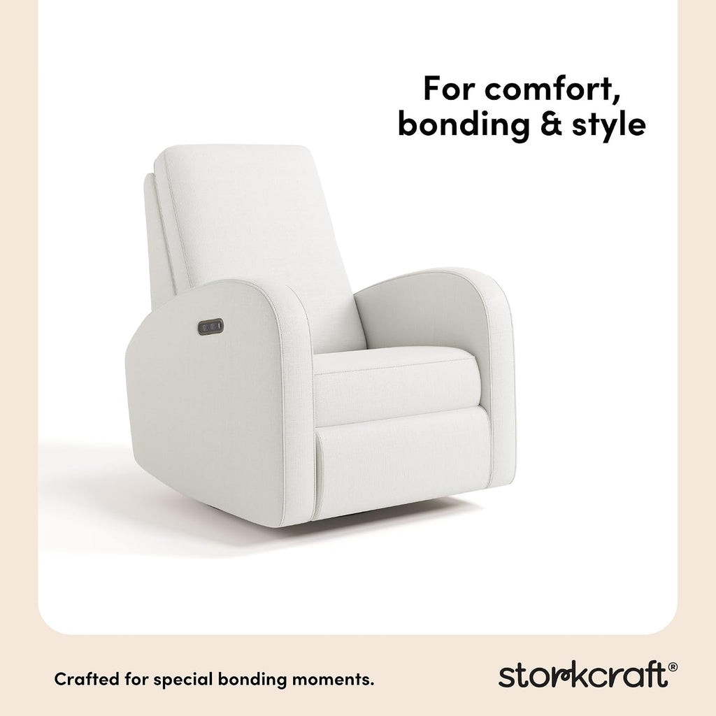 Storkcraft Santa Monica Power Recliner Swivel Glider (Ivory Basketweave) – Effortless Electronic Power Recline, USB-A & USB-C Charger