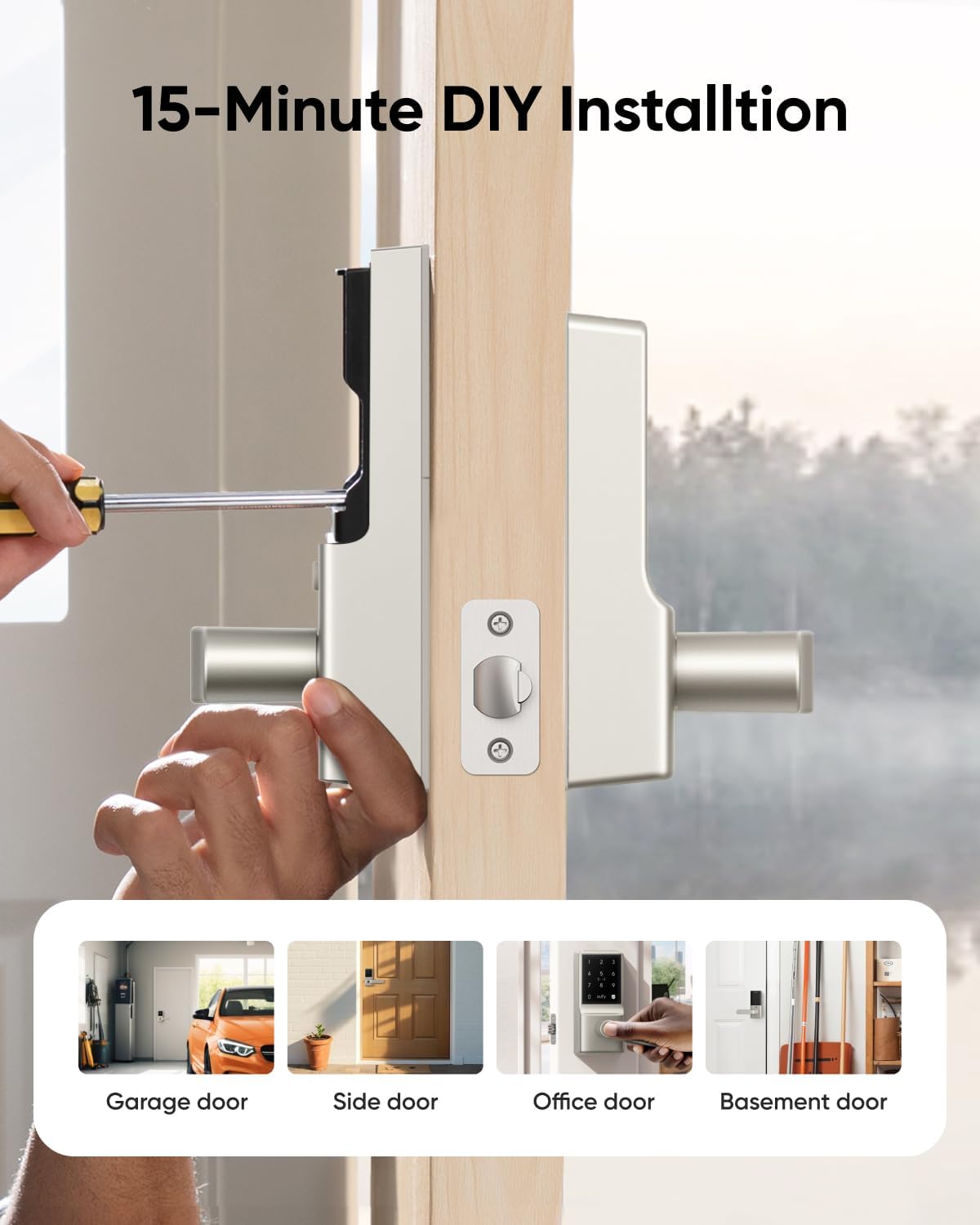 eufy Security Smart Lock C33, Keypad Door Lock with Handle, Fingerprint Door Knob, Keyless Entry Door Lock for Front Door and Bedrooms, Electronic Deadbolt, Wi-Fi, App Control, IP53 Waterproof, Nickel