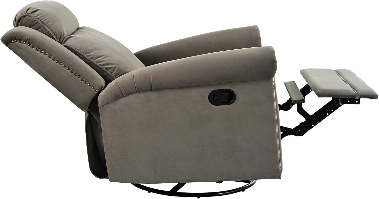 JIVOIT 360° Swivel Recliner Chair with Adjustable Backrest, Manual Rocking Recliner Home Theater Manual Recliner Chair with Metal Base and Velvet Fabric for Living Room (Light Brown, 2)