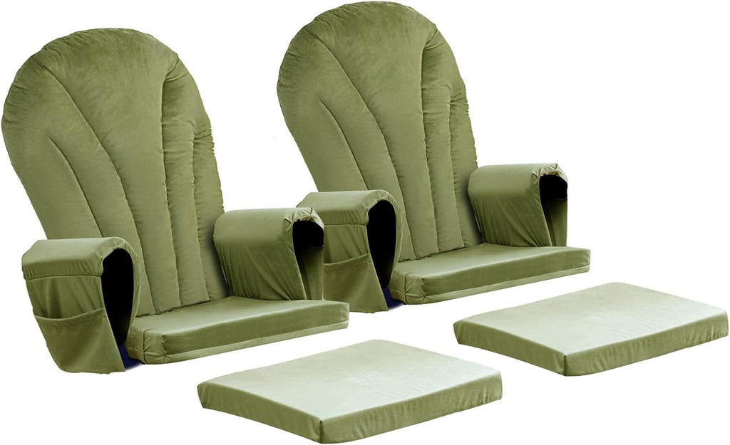 ANMINY 5pcs Glider Rocker Replacement Cushions Set Pack of 2 - Thickened Velvet Glider Rocking Chair Cushions with 29 inch High Backrest & Side Pockets for Indoor Nursery, Washable & Non Slip, Green