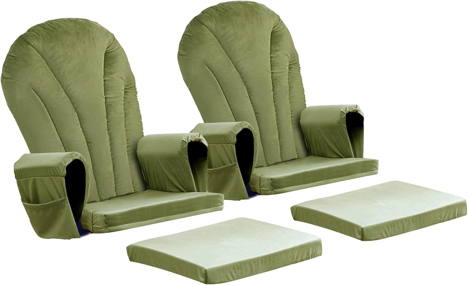 ANMINY 5pcs Glider Rocker Replacement Cushions Set Pack of 2 - Thickened Velvet Glider Rocking Chair Cushions with 29 inch High Backrest & Side Pockets for Indoor Nursery, Washable & Non Slip, Green