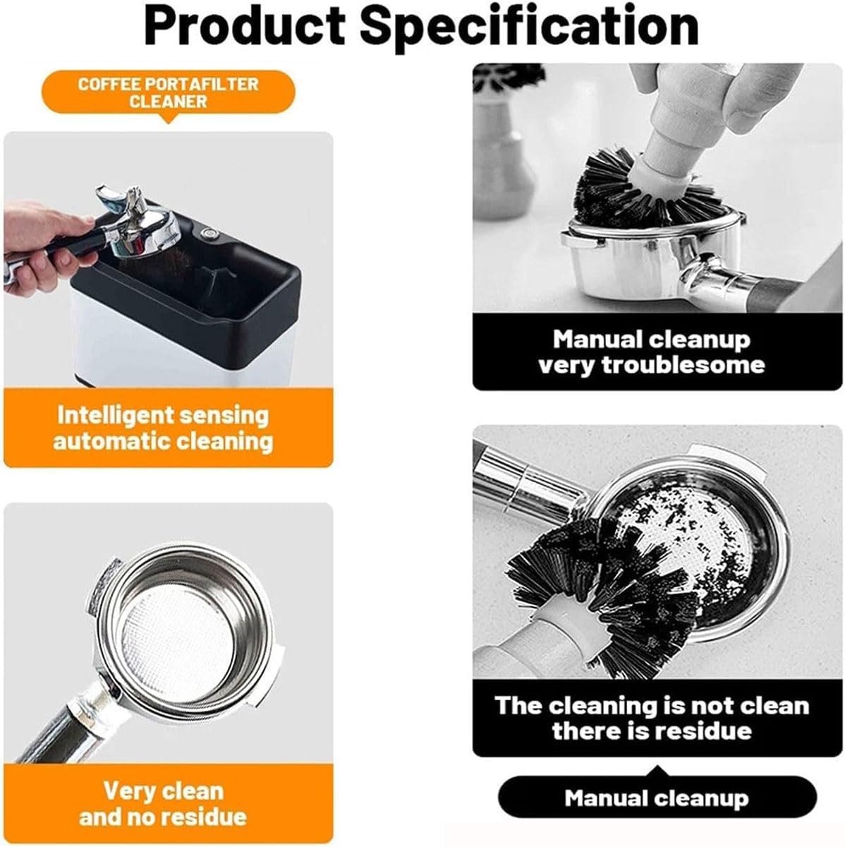 Electric Portafilter Cleaning Machine, Automatic Coffee Grounds Cleaning Machine with 3 Scrapers & 1 Brush Head