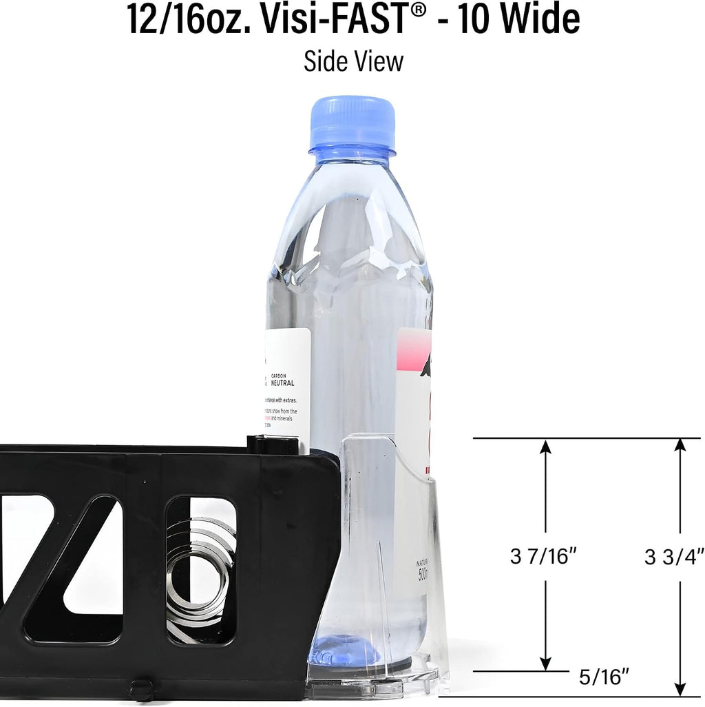 Visi-FAST Spring Push Drink Dispenser, Refrigerator Organizers and Storage for 12/16 oz Beverages, Bottles, and Cans, Drink Dispenser for Fridge, Commercial and Home, (Pack of 6)