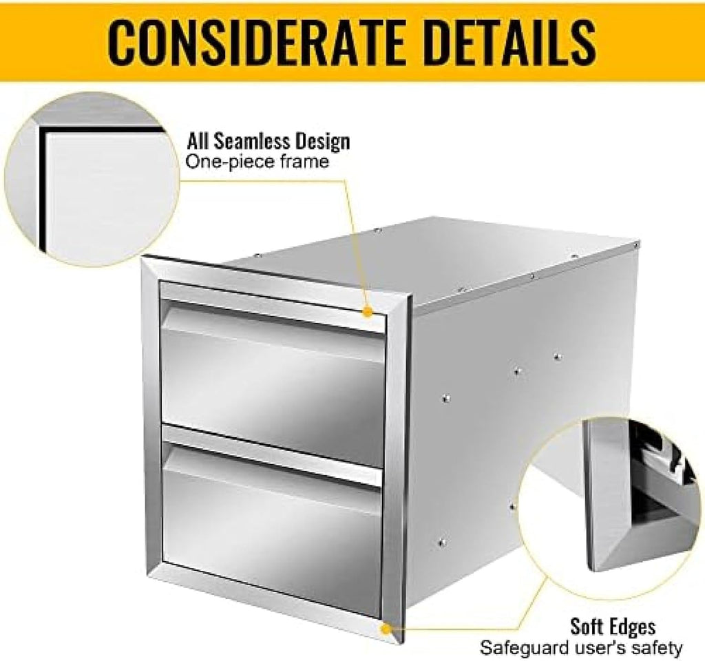 Outdoor Kitchen Drawer Stainless Steel BBQ Triple Drawer Flush Mount for Outdoor Kitchen Island,-14W X 15H X 23D Inch