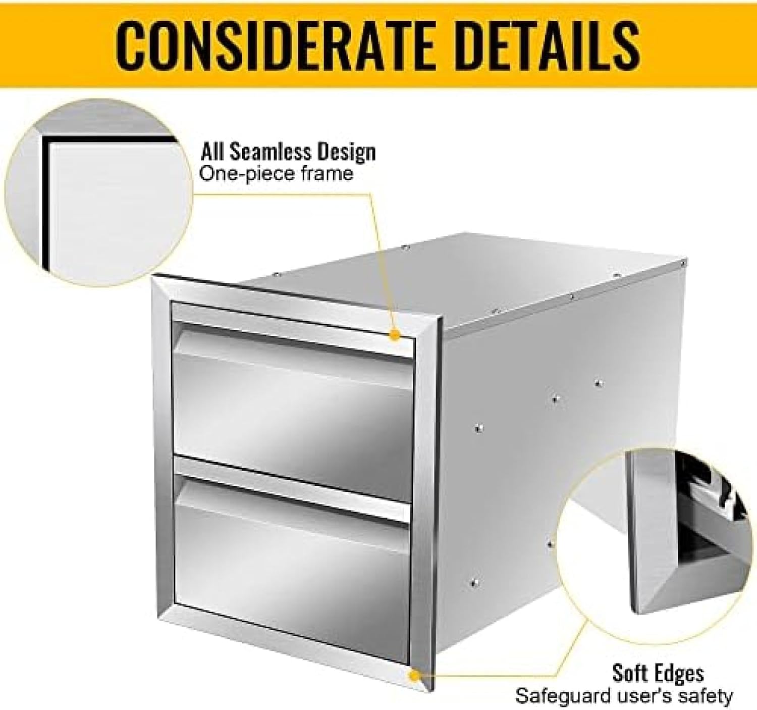 Outdoor Kitchen Drawer Stainless Steel BBQ Triple Drawer Flush Mount for Outdoor Kitchen Island,-14W X 15H X 23D Inch
