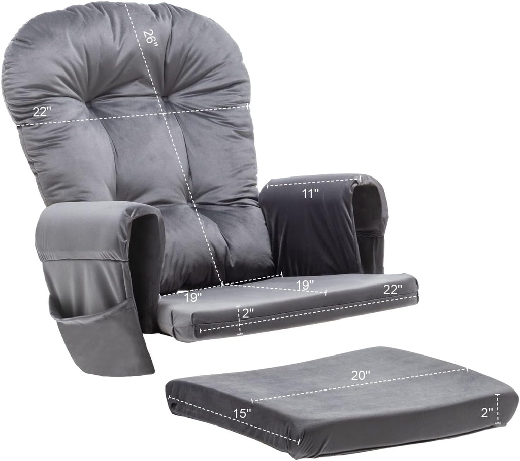 SyyBhb Glider Rocker Replacement Cushions with Storage Pocket, 5PCS, Soft Velvet Thickened, Washable Nonslip, Universal for Use in Glider Rocking Chair, Dark Grey