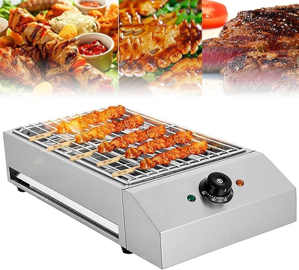 Portable Smokeless BBQ Grill Kebab Machine, 1800W Electric BBQ, Stainless Steel Barbecue Grill, Nonstick Coating, Temperature Control for Indoor Outdoor Picnic