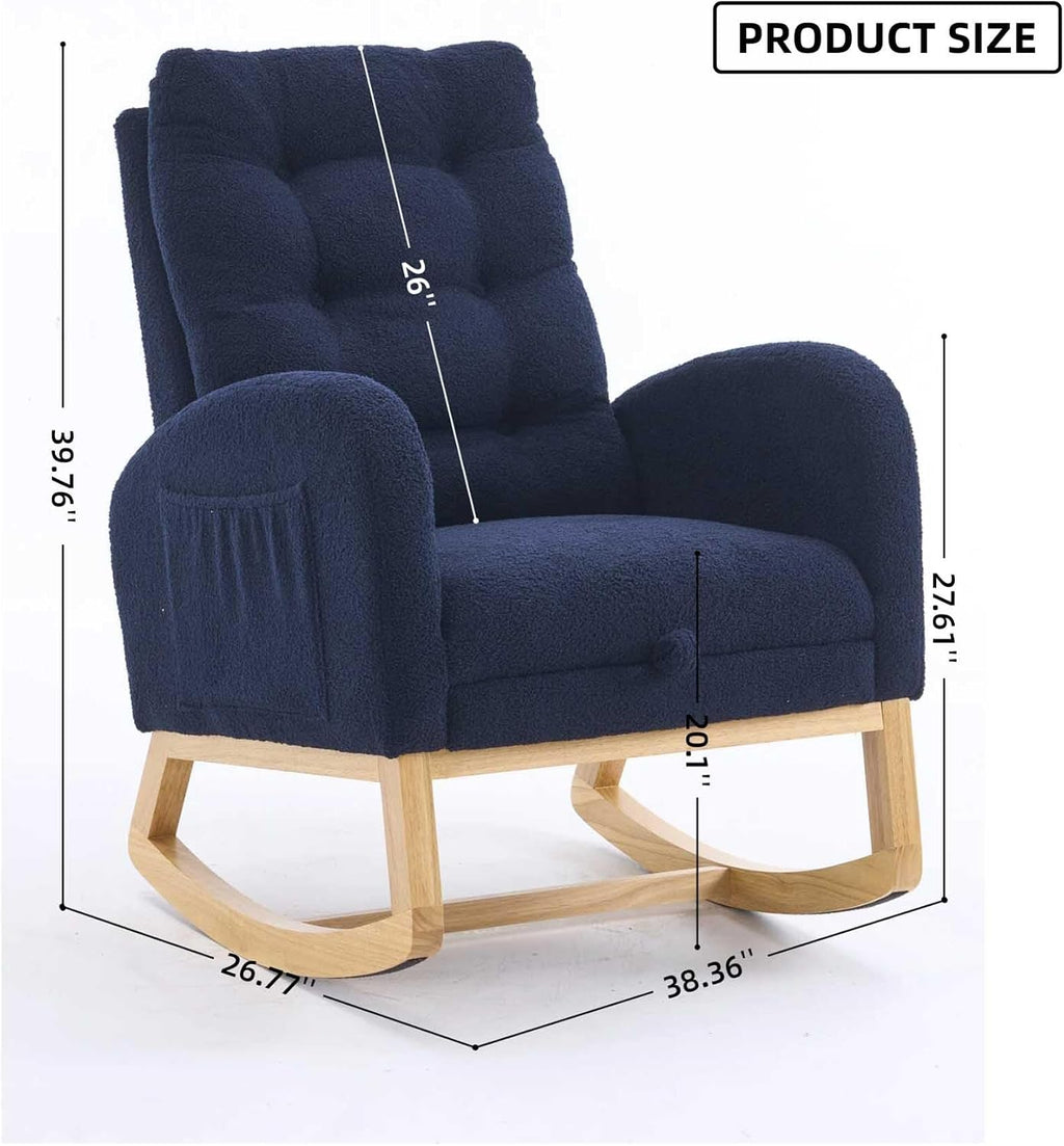 Nursery Rocking Chair with Foot Rest & Side Pocket, 300lbs Capacity, Rocking Chairs with High Backrest, Suitable for Living Room Bedroom, Comfort (Blue)