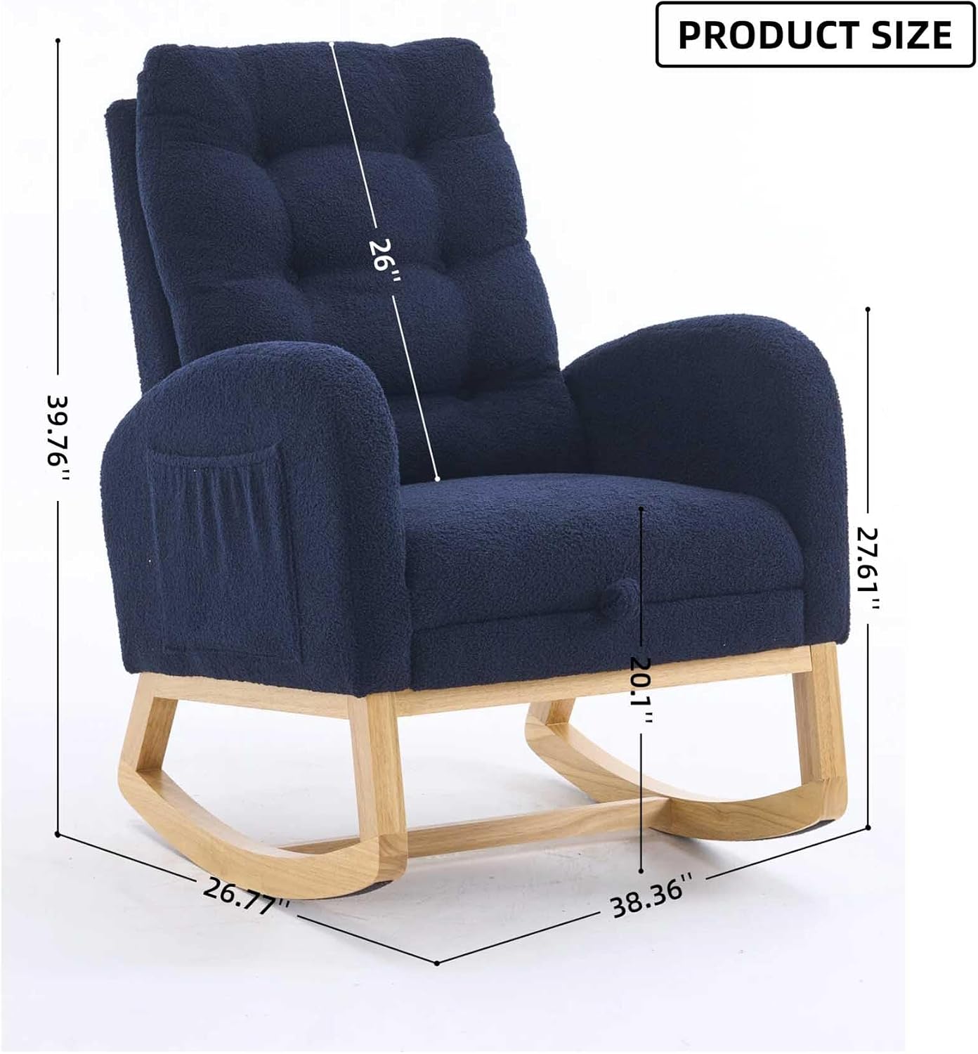 Nursery Rocking Chair with Foot Rest & Side Pocket, 300lbs Capacity, Rocking Chairs with High Backrest, Suitable for Living Room Bedroom, Comfort (Blue)