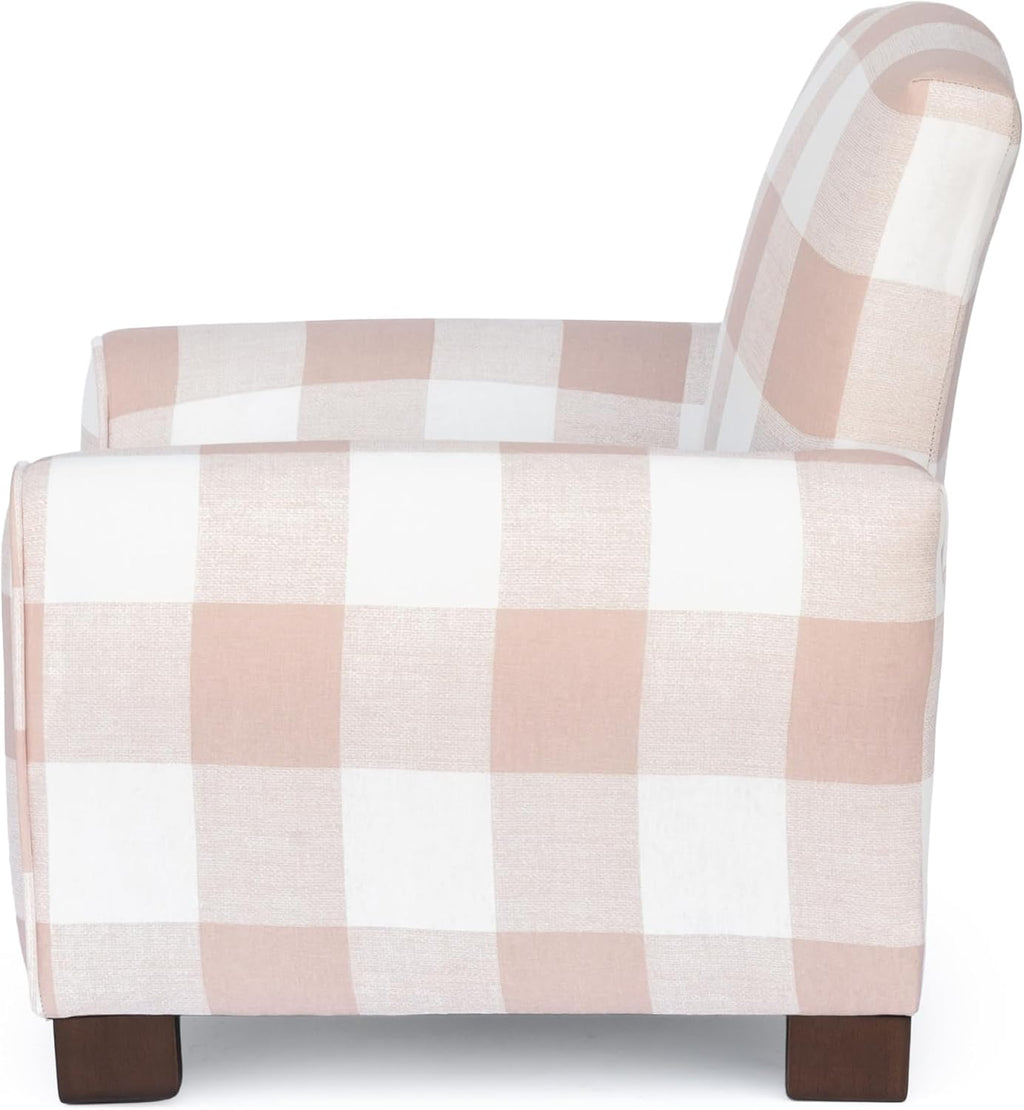 Toddler Personalized Armchair, Kids Upholstered Rocking Chair with Personalization, Toddler Chair with Personalized Name, Comfy Child Armchair (Legs, Blush Check)