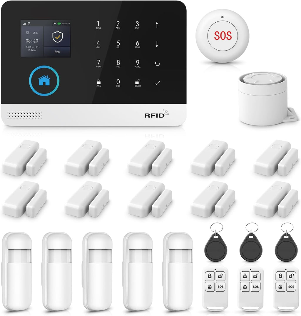 LWOHSI Home Security Systems,Wireless Alarm System with Door Window/Motion Sensors,Loud Siren,GSM 4G /SMS/Tuya APP Alerts,Compatible with Alexa and Google,NO Monthly Fees (A103F-US-F)