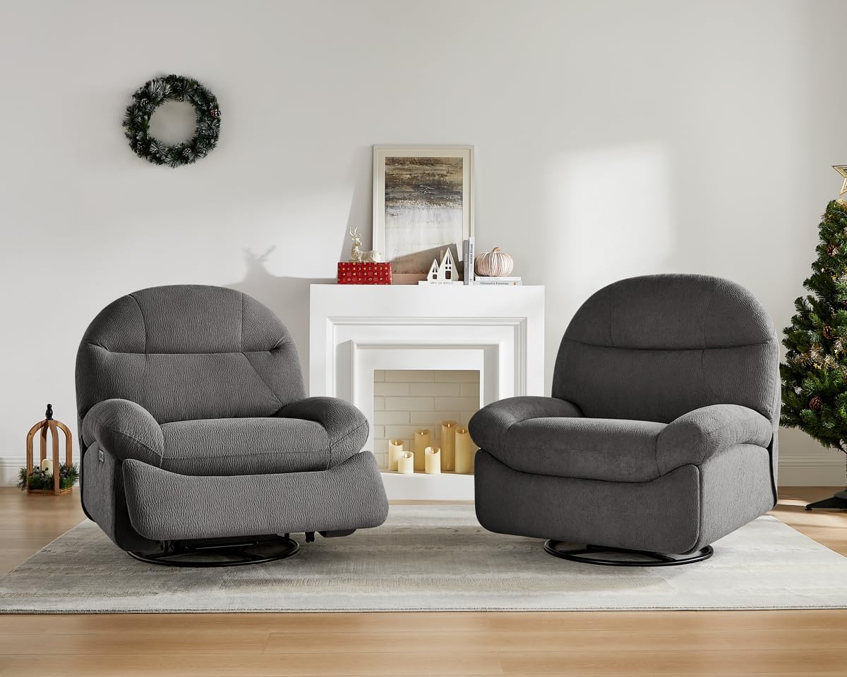 VANOMi Power Recliner Chair with Charging, 270° Swivel Glider Rocker, Electric Nursery Recliner for Living Room, Bedroom, and Office, Dark Gray, Set of 2