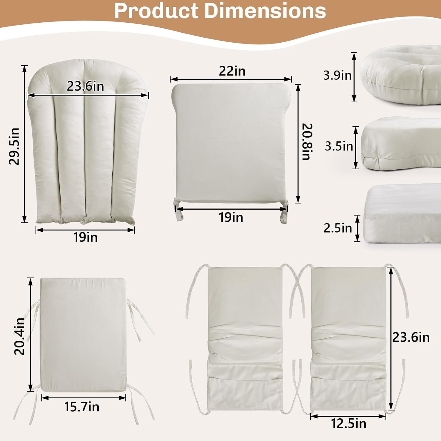 5PCS Suede Glider Rocker Replacement Cushions with 29.5' High Backrest & Side Pockets, Thickened Soft Glider Rocking Chair Cushions with Ottoman Cushion for Indoor Nursery Rocking Chair, Beige