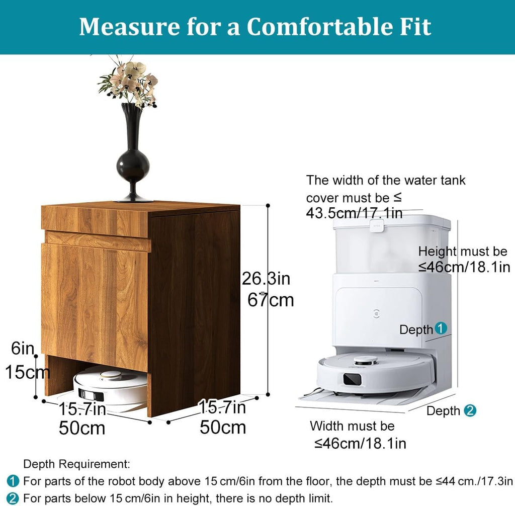 Robot Vacuum Stand Cabinet,Storage Cabinet with Doors for Robot Vacuum Cleaner,Robot Vacuum and Mop Self Emptying Small Storage Cabinet,Side Table for Living Room, Home Office(Brown)