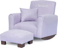 Toddler Personalized Armchair, Kids Upholstered Rocking Chair with Personalization, Toddler Chair with Personalized Name, Comfy Child Armchair (Rockers, Lavender Suede)