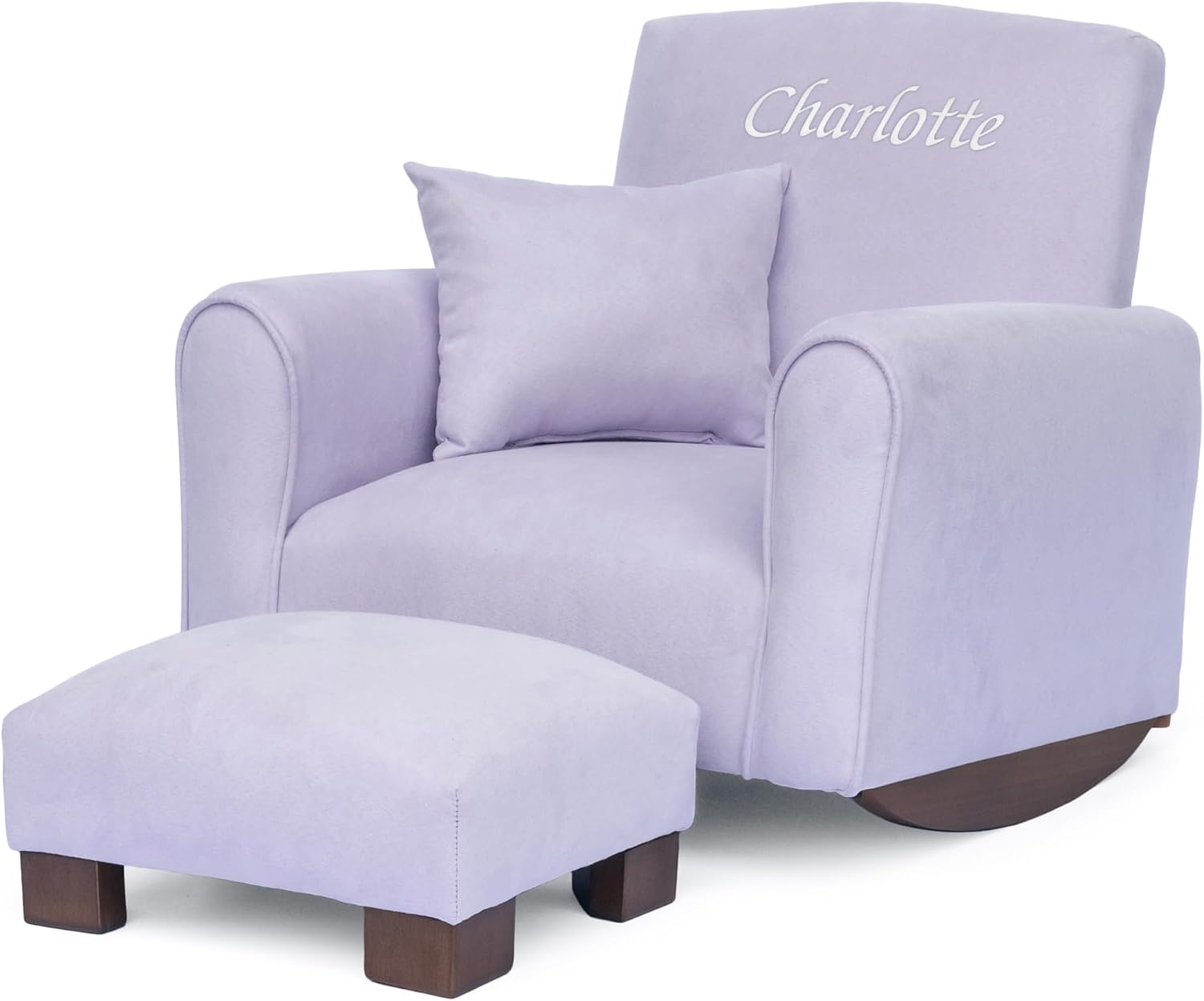 Toddler Personalized Armchair, Kids Upholstered Rocking Chair with Personalization, Toddler Chair with Personalized Name, Comfy Child Armchair (Rockers, Lavender Suede)