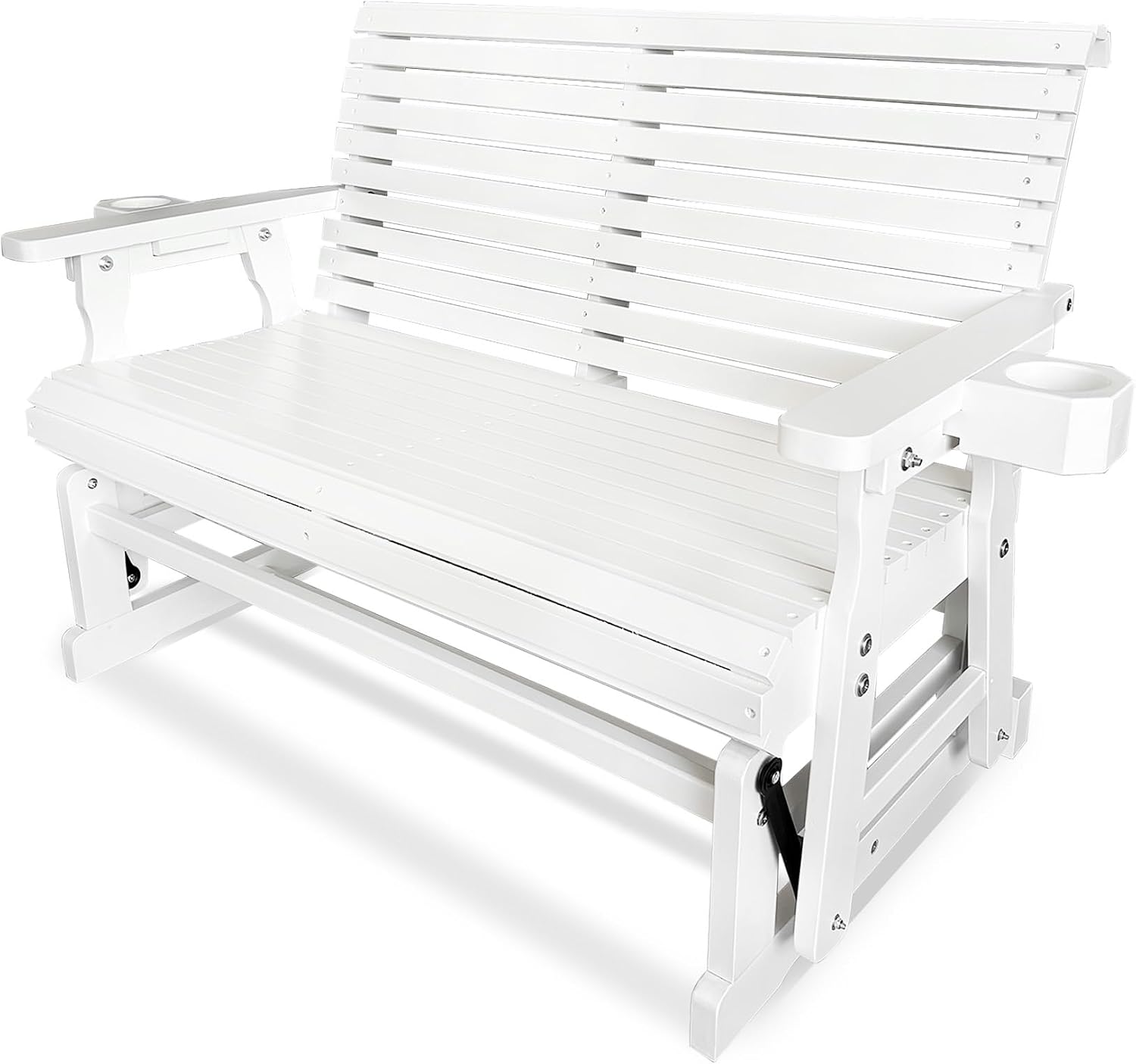 Fortune Candy Patio Glider with Cup Holders, High Roll Back and Deep Contoured Seat,Heavy Duty 800 Lb (White, 2-Seater)
