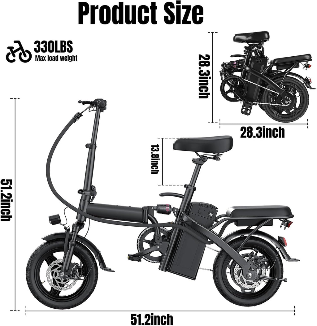 Electric Bike for Adults and Teens, 560W Motor 24MPH Commuter Ebike, 48V 10Ah Battery, 32 Miles Range, 3 Shock Absorbers, 14' Mini Foldable Electric Bicycles with UL 2849 Certification