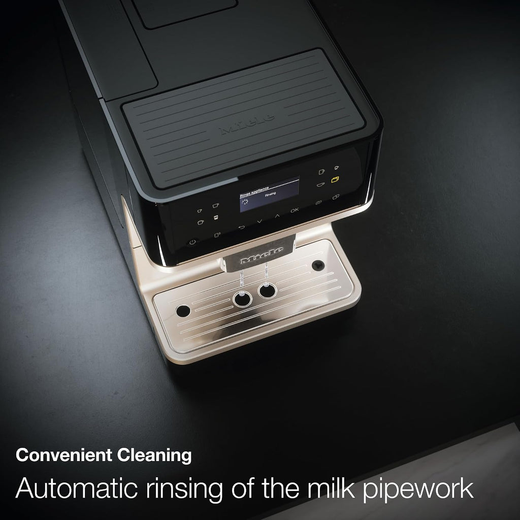 Miele CM 6360 MilkPerfection Automatic Coffee Machine - OneTouch for Two, AromaticSystem, 8 individual profiles, DoubleShot, WiFi-compatible, LED lighting, in Obsidian Black CleanSteel Metallic