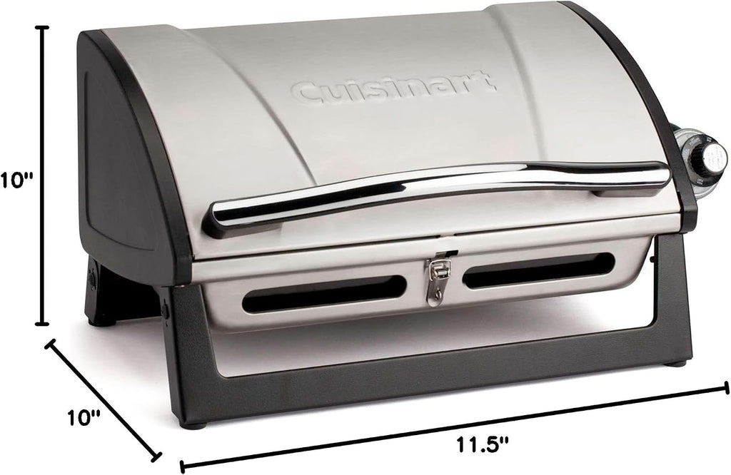 Cuisinart CGG-059A Grillster 8,000 BTU Portable Propane Tabletop Gas Grill & CCB-5014 BBQ Grill Cleaning Brush and Scraper, 16.5', Stainless Steel, 16. 5