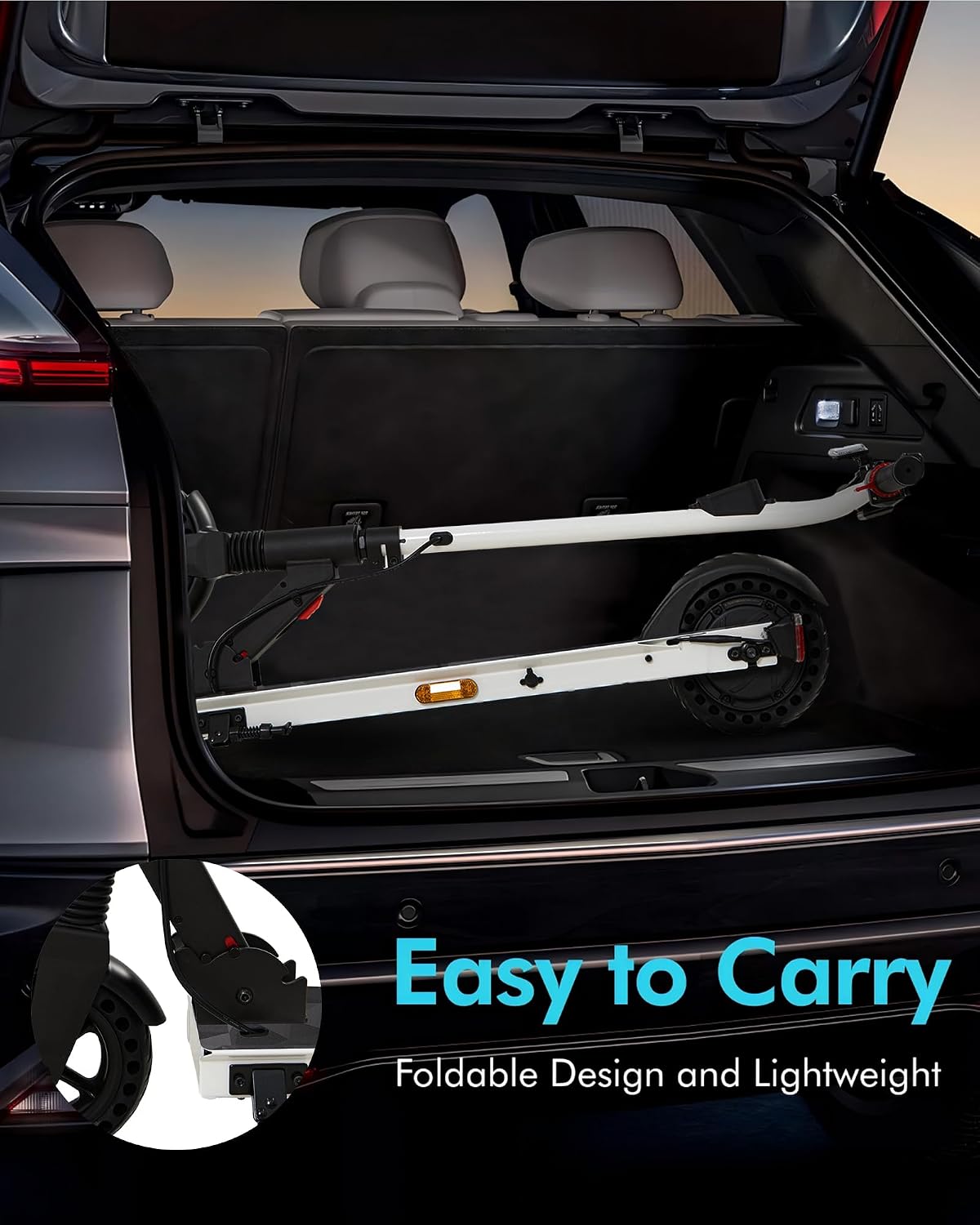 QnQ Electric Scooter 500W Peak Motor, 12 Miles Range & 15 MPH, 8' Flat-Free Tires, UL Certified, Foldable Electric Scooter for Adults, Teens and Big Kids