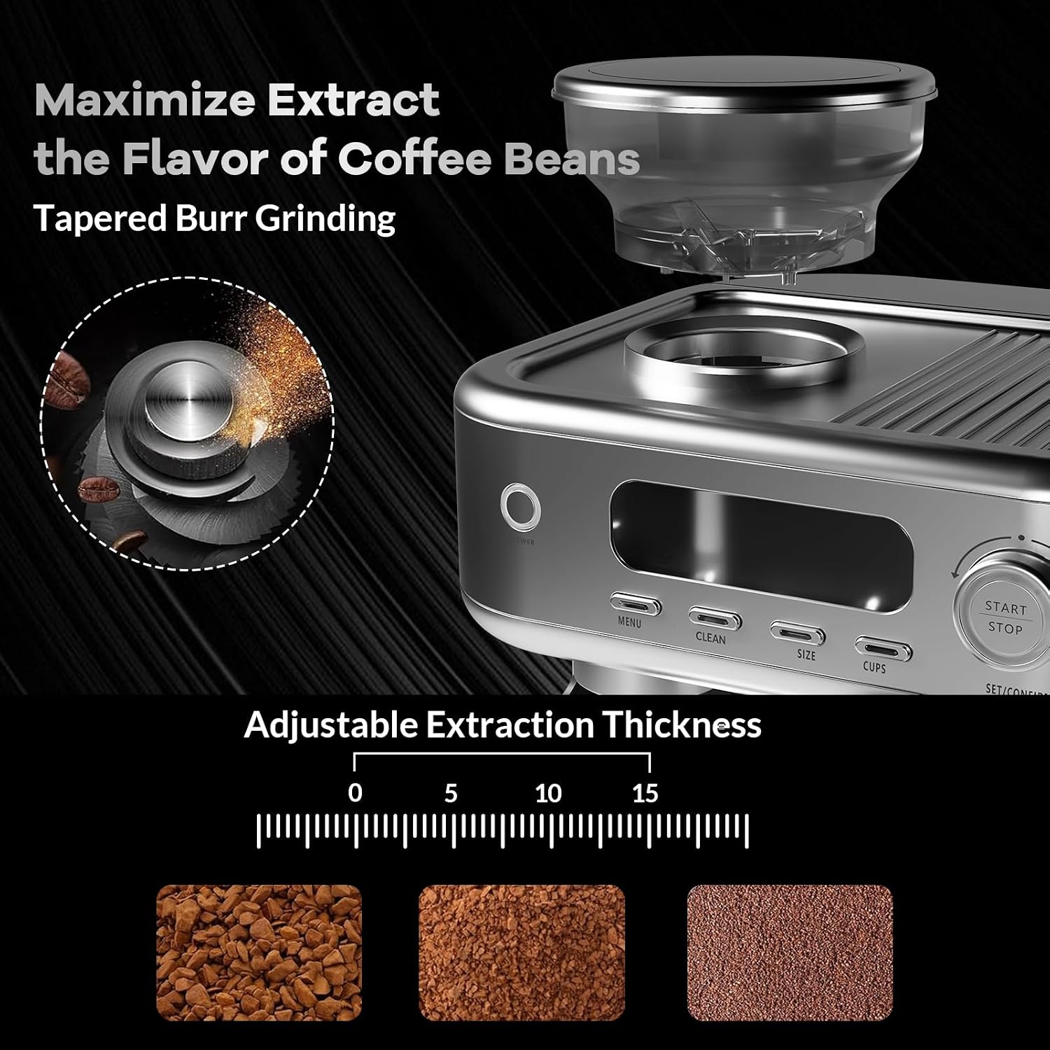 GarveeLife Espresso Machine with Grinder, Professional Coffee and Espresso Maker Combo, Stainless Steel Cafe Espresso Machine with Steam Wand Barista Kit for Cappuccino Latte