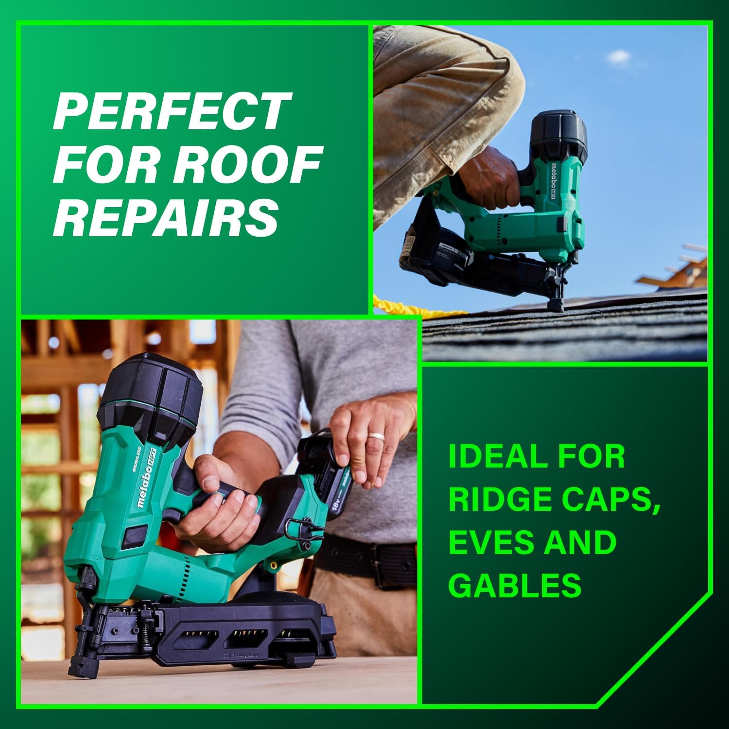 Metabo HPT 18V MultiVolt Brushless Cordless Coil Roofing Nailer Kit, 1-3/4' Coil Roofing Nailer with Power Tool 2.0Ah Lithium Ion Battery, Drives 7/8' to 1-3/4' Nails, NV1845DA