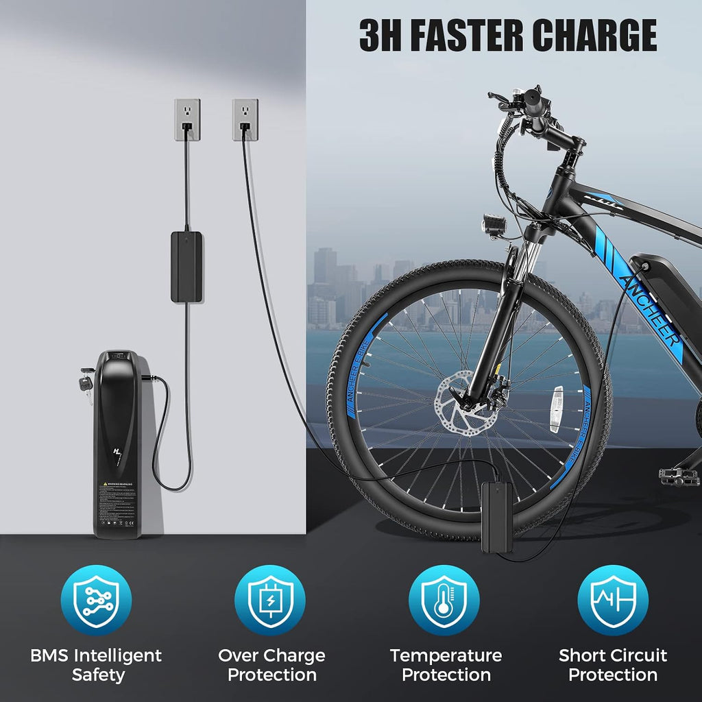 ANCHEER 27.5'' Electric Bike 500W(Peak 750W) Electric Mountain Bike, 55 Miles Range & 22 MPH, 3H Fast Charge, 48V/10.4Ah Removable Battery, Electric Bike for Adult 21 Speed