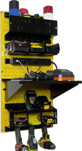 Wall Control Power Tool Storage Organizer Kit Cordless Drill Holder Charging Station Rack 16' x 32' Metal Pegboard Organization System (Yellow Pegboard)