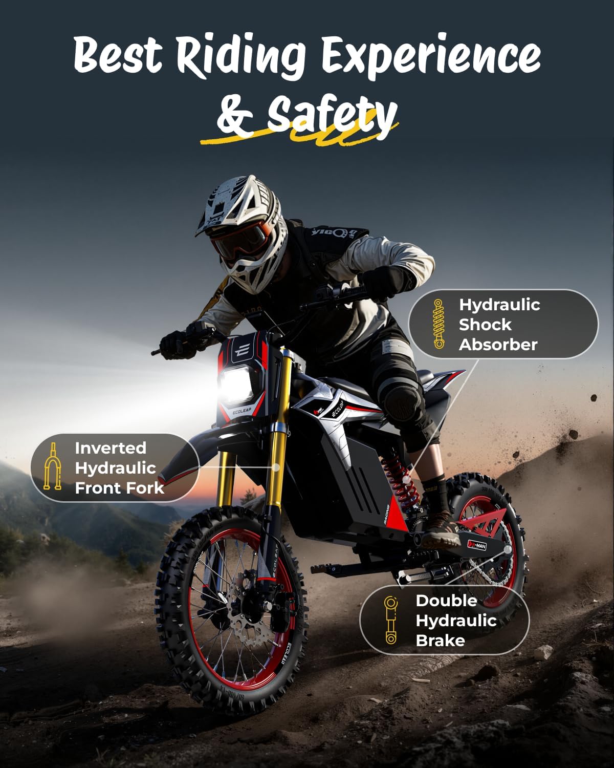 3500W Peak Electric Dirt Bike for Teens & Adults, 37MPH Electric Off-Road E-Bike with 48V 21Ah Battery, Up to 55 Miles Range, Dual Suspension, Hydraulic Brakes, 400LBS Load, Fit Age 13+
