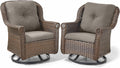 Patio Chairs Outdoor Swivel Glider - Set of 2 High Back Outside Brown Wicker Rattan Rocking Chair with Zippered Cushion for Porch Apartment Deck Yard Poolside Garden - Grey