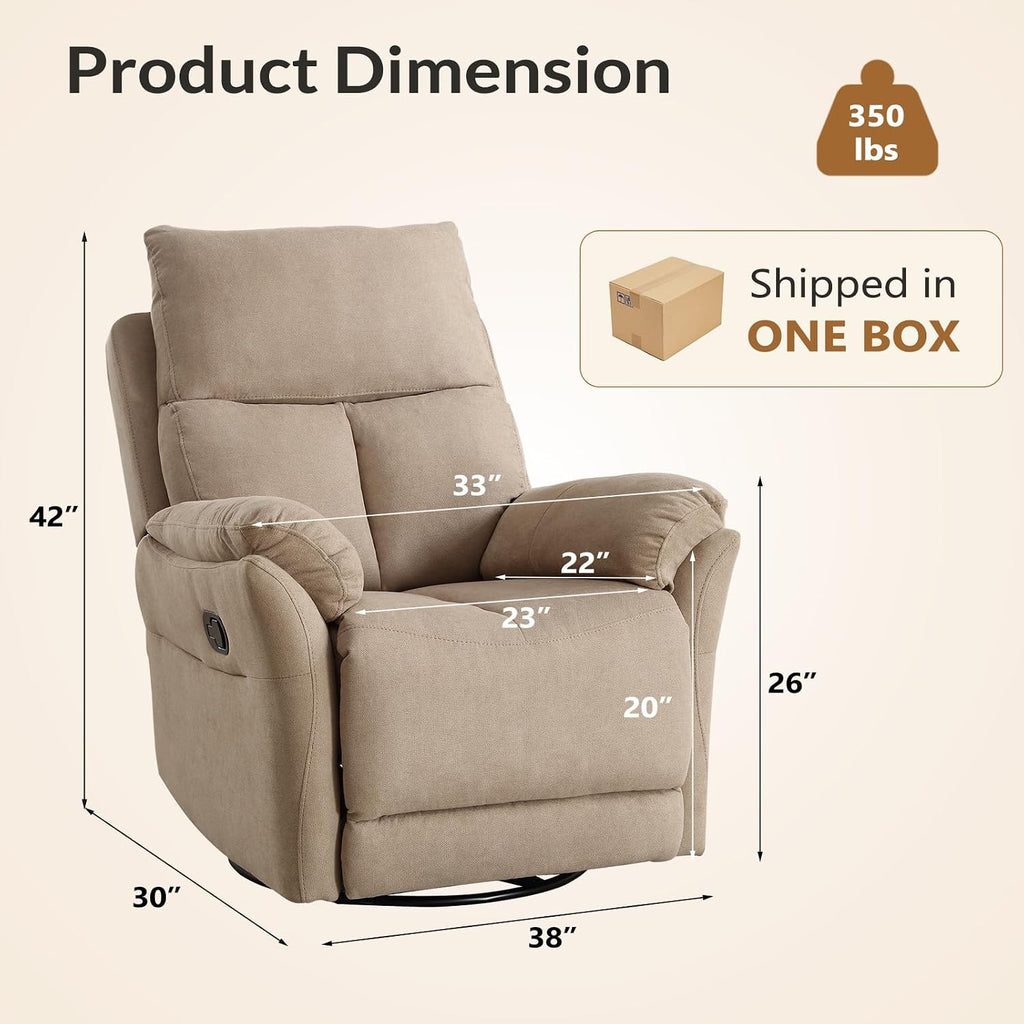ANJ Swivel Rocker Recliner Rocking Chair Nursery, Manual Glider Rocking Chair for Adults, Modern Fabric Recliners, 360° Swivel Lazy Boy Recliner Chairs for Living Room, rv, Khaki