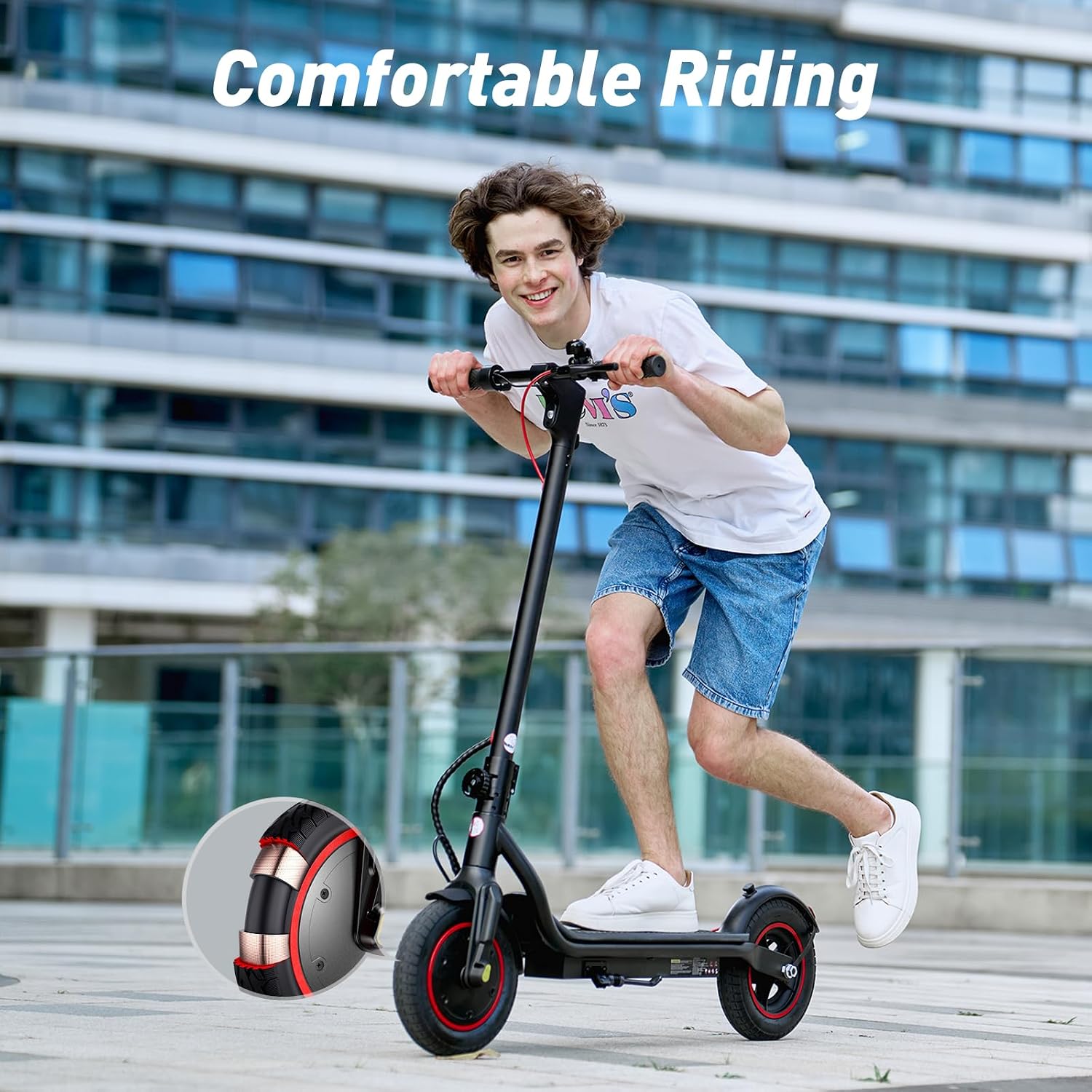 Electric Scooter, 28/22 Miles Range, 28/23 MPH Speed, 10' Tire, 1000/500W Powerful Motor, Disc Brake & Smart APP, with Lights, Portable Foldable Commuting Electric Scooter for Adults and Teens