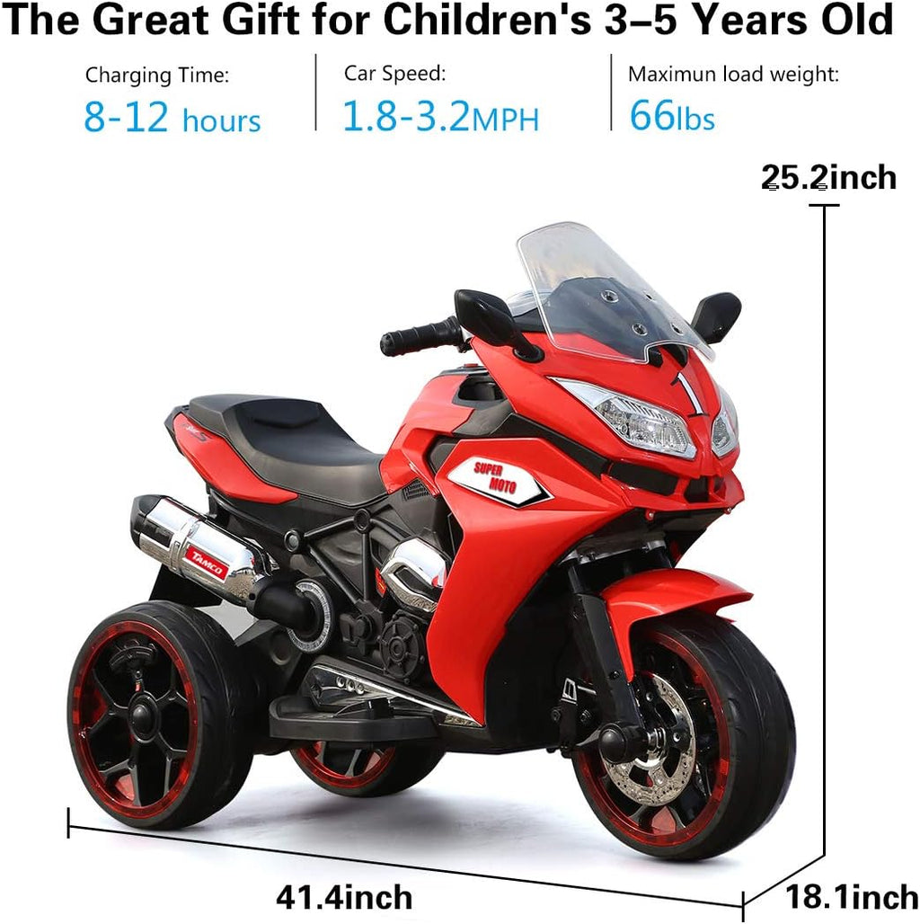 TAMCO Ride on Motorcycle for Kids, 3 Twinkling Wheels Electric Ride on Toy,12 V Kids Motorcycle (RED)
