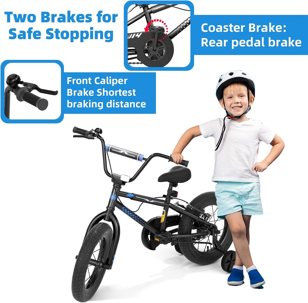 67i BMX Toddler Bike with Training Wheels 12/14/16 Inch Kids Bicycle Boys Girls Age 3-8 Durable Steel Frame Adjustable Seat Coaster Brake Bicicleta para Niños
