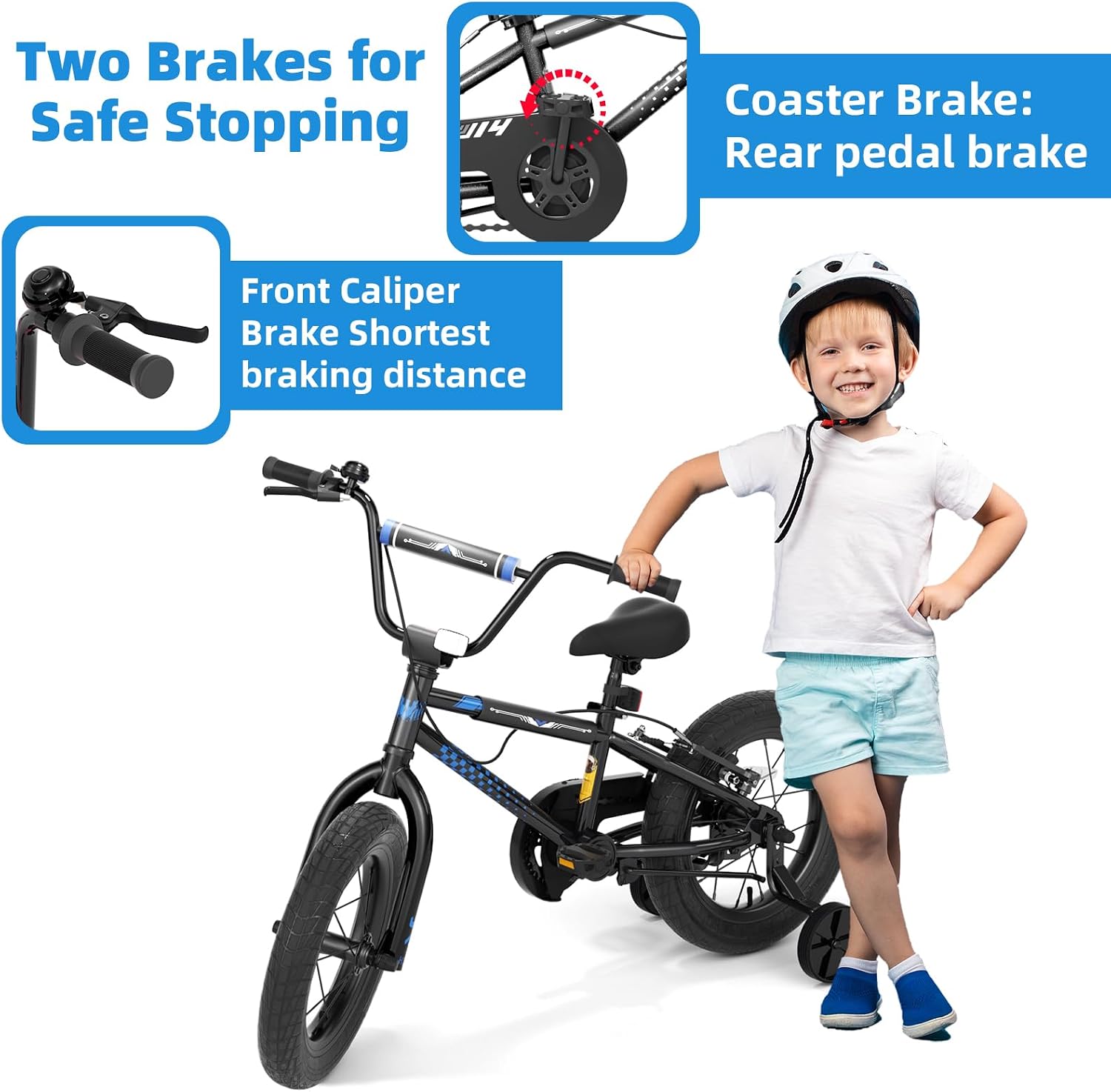 67i BMX Toddler Bike with Training Wheels 12/14/16 Inch Kids Bicycle Boys Girls Age 3-8 Durable Steel Frame Adjustable Seat Coaster Brake Bicicleta para Niños