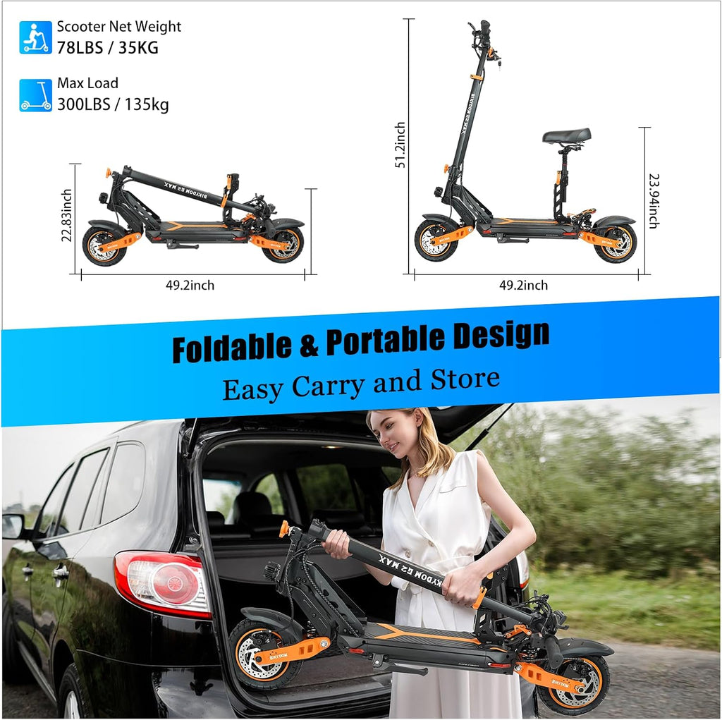 Electric Scooter Adults 1600/4000/6000W Motor 50 Miles Long Range & 40/45/50 MPH Top Speed 10' Off Road Tire Folding E-Scooter 60V/48V 20.8AH Battery Kick Scooter with Detachable Seat for Commuter