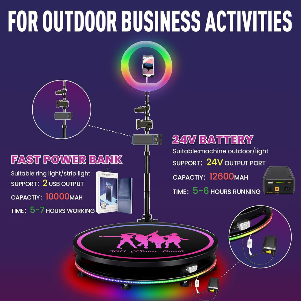 360 Photo Booth Machine with Flight Case & Red Carpet for Parties,360 Slow Motion Camera Booth with Custom Magnetic Logo & Deluxe Suit,Control by APP or Remote,Flight Case(39.6 in)