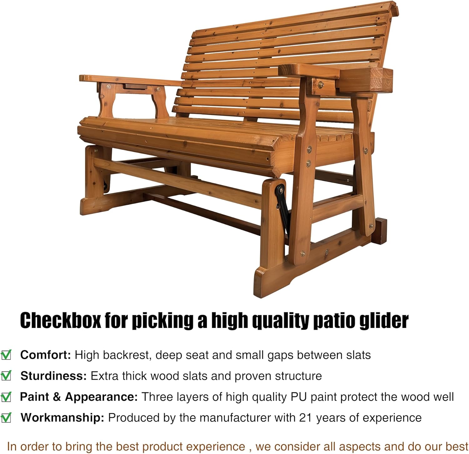 Fortune Candy Patio Glider with Cup Holders, High Roll Back and Deep Contoured Seat, Heavy Duty 800 Lb (Brown, 2-Seater)